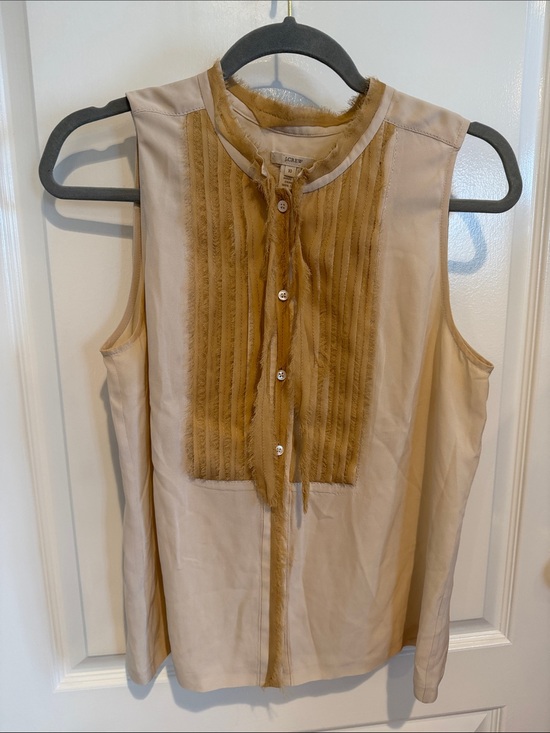 J. Crew Tops - J. Crew Beige and tan 100% Silk Sleeveless Blouse with Pintuck Detail